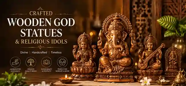 crafted Wooden God Statues and Religious Idols